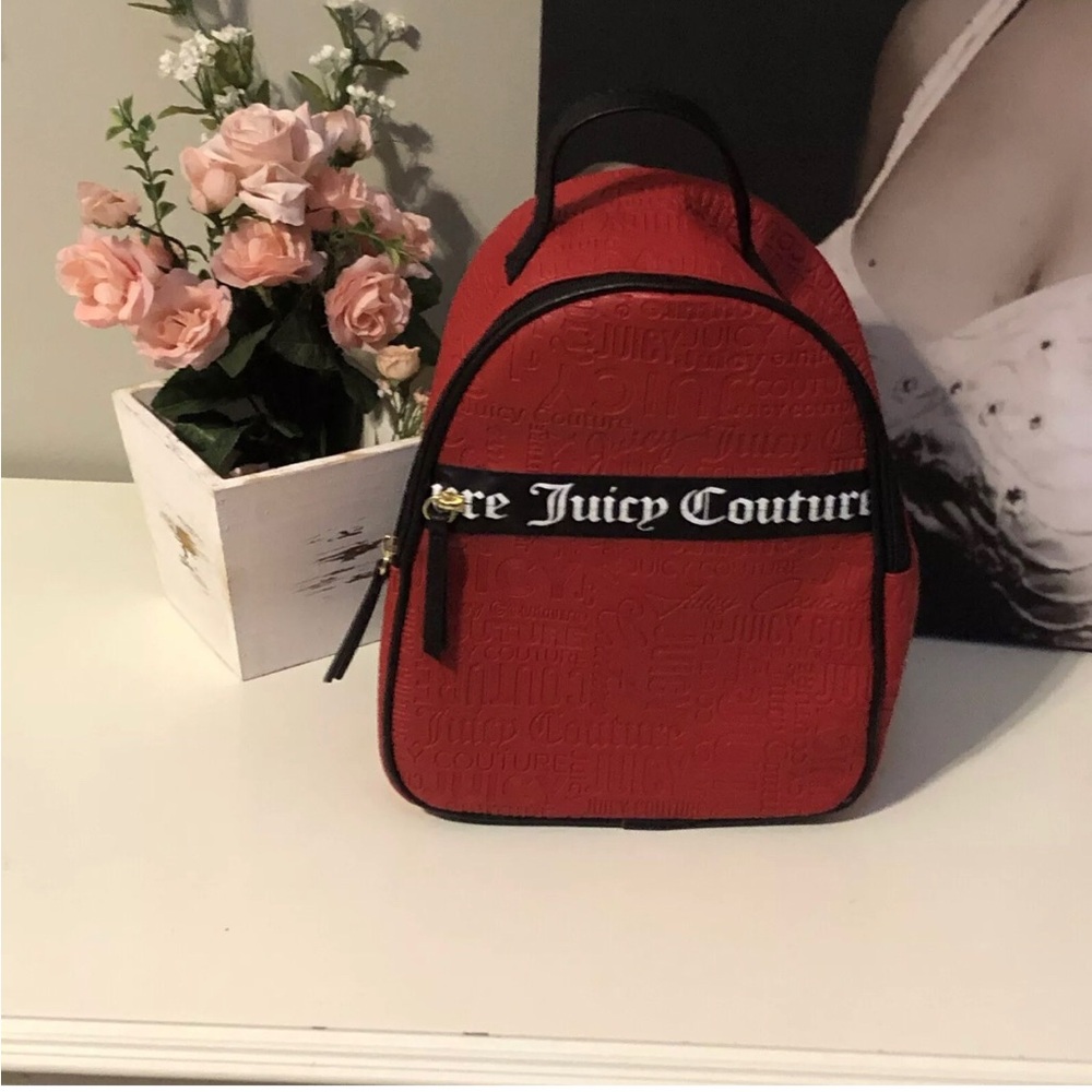 Juicy Couture ~ Red And Black Medium Backpack Travel Bag Purse~